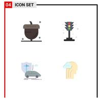 Group of 4 Modern Flat Icons Set for acorn car oak life insurance Editable Vector Design Elements