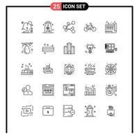 25 Universal Line Signs Symbols of fall print bicycle paper document Editable Vector Design Elements