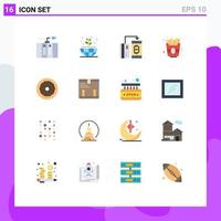 16 Universal Flat Color Signs Symbols of donut french fries cashless food payment Editable Pack of Creative Vector Design Elements