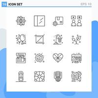 Set of 16 Vector Outlines on Grid for crop night gear moon qa Editable Vector Design Elements