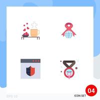 Pictogram Set of 4 Simple Flat Icons of tea world love care secure Editable Vector Design Elements