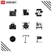 Universal Icon Symbols Group of 9 Modern Solid Glyphs of education computer apple mouse marketing Editable Vector Design Elements