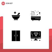 4 Thematic Vector Solid Glyphs and Editable Symbols of medical home appliances bath shower design Editable Vector Design Elements