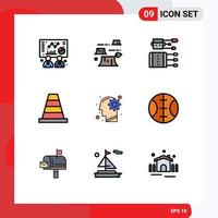 Universal Icon Symbols Group of 9 Modern Filledline Flat Colors of mind head chinese tool cone Editable Vector Design Elements