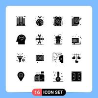 Group of 16 Solid Glyphs Signs and Symbols for idea write invite arts poetry Editable Vector Design Elements