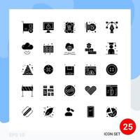 Pack of 25 Modern Solid Glyphs Signs and Symbols for Web Print Media such as signal hanging signpost internet coffee new year Editable Vector Design Elements