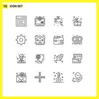 Group of 16 Modern Outlines Set for gear parcel space package plumbing Editable Vector Design Elements