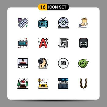 16 líneas llenas de colores planos vectoriales temáticos y símbolos editables de la solución de cumpleaños de la cámara de componente electrónico elementos de diseño de vectores creativos editables