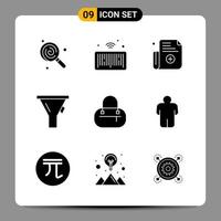 9 Black Icon Pack Glyph Symbols Signs for Responsive designs on white background 9 Icons Set Creative Black Icon vector background