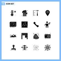 Modern Set of 16 Solid Glyphs and symbols such as test device hammer dashboard map Editable Vector Design Elements