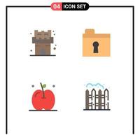 4 Universal Flat Icon Signs Symbols of beach home folder apple fence Editable Vector Design Elements