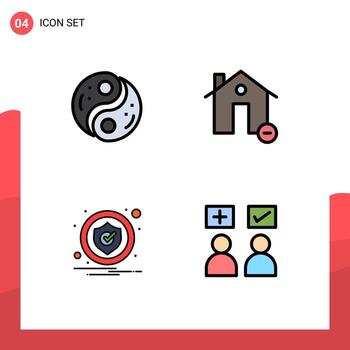 Universal Icon Symbols Group of 4 Modern Filledline Flat Colors of polarity minus yang delete caution Editable Vector Design Elements