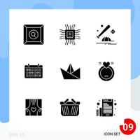 Modern Pack of 9 Icons Solid Glyph Symbols isolated on White Backgound for Website designing Creative Black Icon vector background