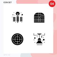 4 Thematic Vector Solid Glyphs and Editable Symbols of creative military box security target Editable Vector Design Elements