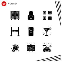 colección de 9 iconos vectoriales en estilo sólido símbolos de glifo perfecto de píxel para web y móvil signos de icono sólido sobre fondo blanco 9 iconos fondo de vector de icono negro creativo