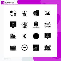 Solid Glyph Pack of 16 Universal Symbols of devices scenery love nature corporate Editable Vector Design Elements