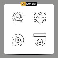 Set of 4 Modern UI Icons Symbols Signs for flag disk beat love camera Editable Vector Design Elements