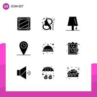 9 Universal Solid Glyphs Set for Web and Mobile Applications time geo symbol lightning lamp Editable Vector Design Elements