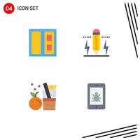 Set of 4 Commercial Flat Icons pack for building fruit pencil bolt orange Editable Vector Design Elements