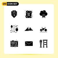 Pack of 9 creative Solid Glyphs of landscape plug business electricity concept Editable Vector Design Elements