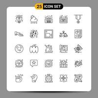 25 User Interface Line Pack of modern Signs and Symbols of decoration thanks day finance day calendar Editable Vector Design Elements