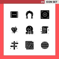 9 Icon Pack Solid Style Glyph Symbols on White Background Simple Signs for general designing Creative Black Icon vector background