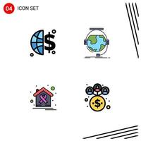 Filledline Flat Color Pack of 4 Universal Symbols of finance cancer consultation e learning health Editable Vector Design Elements