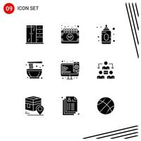 Mobile Interface Solid Glyph Set of 9 Pictograms of web design baby traditional culture Editable Vector Design Elements