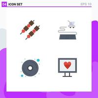 Pack of 4 Modern Flat Icons Signs and Symbols for Web Print Media such as barbeque heart ecommerce cd pulse Editable Vector Design Elements