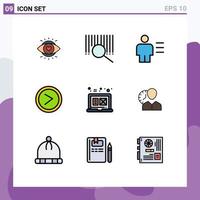 Set of 9 Modern UI Icons Symbols Signs for digital graphic user avatar right arrow Editable Vector Design Elements