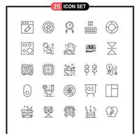 Mobile Interface Line Set of 25 Pictograms of cooking diagram hiit chart chat Editable Vector Design Elements