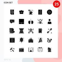 Group of 25 Solid Glyphs Signs and Symbols for learning education workbag e tv break Editable Vector Design Elements