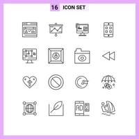 Pack of 16 creative Outlines of designing tool computer construction box mobile Editable Vector Design Elements