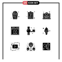 Modern Set of 9 Solid Glyphs and symbols such as camcorder passward development layout secure Editable Vector Design Elements