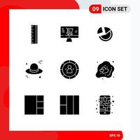 Set of 9 Modern UI Icons Symbols Signs for management data diagram chart cap Editable Vector Design Elements