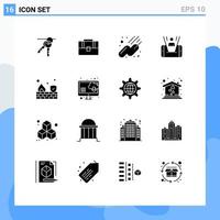 Group of 16 Modern Solid Glyphs Set for security fire satellite technology cell Editable Vector Design Elements