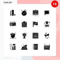 Mobile Interface Solid Glyph Set of 16 Pictograms of fan message cam comment video Editable Vector Design Elements