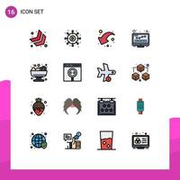 Mobile Interface Flat Color Filled Line Set of 16 Pictograms of food seo arrow monitoring internet Editable Creative Vector Design Elements