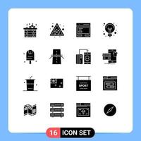 grupo universal de símbolos de iconos de 16 glifos sólidos modernos de elementos de diseño de vectores editables de electricidad de llamada de idea hecha