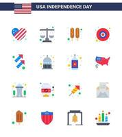 Happy Independence Day USA Pack of 16 Creative Flats of shoot fire corn dog celebration military Editable USA Day Vector Design Elements