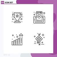 Mobile Interface Line Set of 4 Pictograms of cup growth champion phone decoration Editable Vector Design Elements