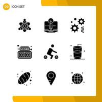 9 Icon Set Solid Style Icon Pack Glyph Symbols isolated on White Backgound for Responsive Website Designing Creative Black Icon vector background