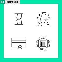 Pack of 4 Line Style Icon Set Outline Symbols for print Creative Signs Isolated on White Background 4 Icon Set Creative Black Icon vector background