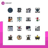 Group of 16 Modern Flat Color Filled Lines Set for kill assassin machine business internet Editable Creative Vector Design Elements