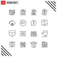 Stock Vector Icon Pack of 16 Line Signs and Symbols for taxi cab cooking women lady Editable Vector Design Elements