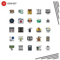 Filled line Flat Color Pack of 25 Universal Symbols of designing tool computer finance paper contract Editable Vector Design Elements