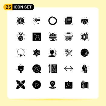 conjunto moderno de 25 glifos y símbolos sólidos, como el modelo de resorte de objeto de premio, elementos de diseño vectorial editables duplicados vector