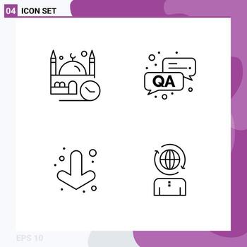 Set of 4 Modern UI Icons Symbols Signs for time down pray qa business Editable Vector Design Elements