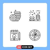 4 Line Black Icon Pack Outline Symbols for Mobile Apps isolated on white background 4 Icons Set Creative Black Icon vector background