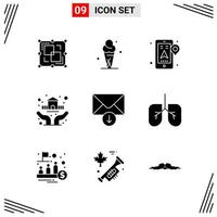 9 Icons Solid Style Grid Based Creative Glyph Symbols for Website Design Simple Solid Icon Signs Isolated on White Background 9 Icon Set Creative Black Icon vector background